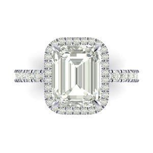 4 Ct Emerald Cut HALO Engagement Ring in CERTIFIED Lab-Grown Diamond, Emerald Cut Solitaire Ring, Side Accent Ring, Wedding Ring For Women