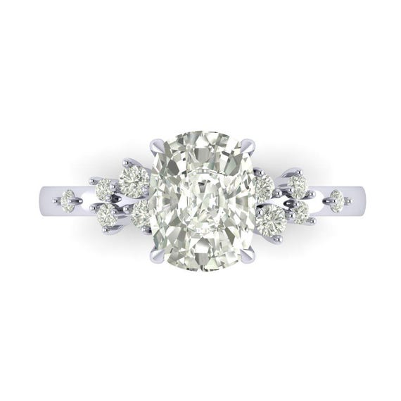 LAB-GROWN Diamond Ring Cushion Cut Engagement Ring Cluster Wedding Ring 925 Silver-Gold Plated Promise Ring Set Side Accent Ring For Women