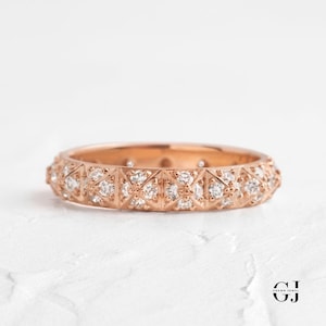 Wedding Ring, IGI Certified Lab Grown Diamond Eternity Band, 10K/14K/18K Gold Stackable Band, Pyramid Ring, Anniversary Gifts For Women.