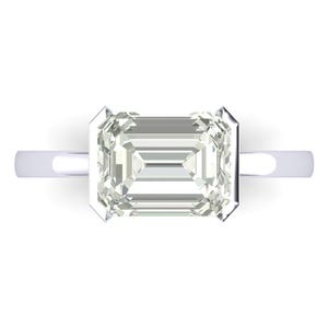 Lab-Grown Emerald Bezel Set Ring, Half Bezel Set Engagement Ring, 2.5 Ct Emerald Cut Dainty Ring, Rectangle Ring, Minimalist Ring For Gift