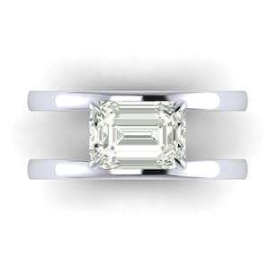 Lab-Grown Emerald Cut Diamond Solitaire Engagement Ring Double Band & Delicate Solo Diamond Ring For Her 14K Solid Yellow Gold Promise Ring