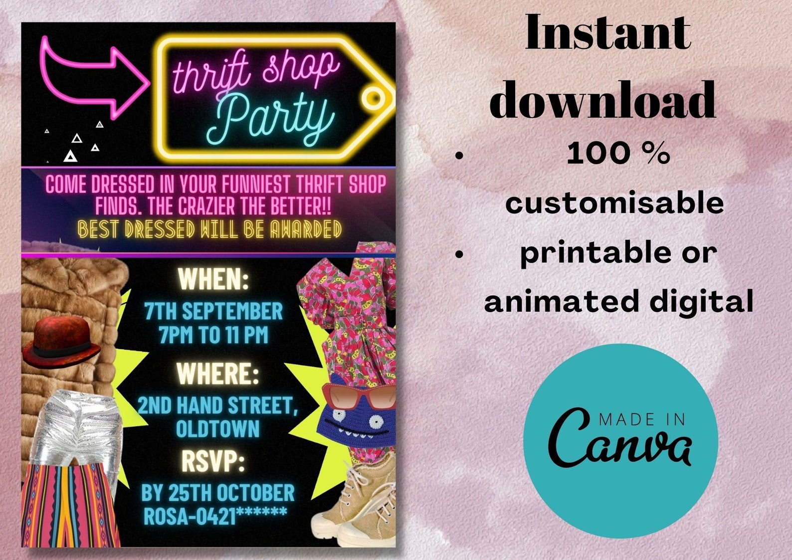 ANIMATED Thrift Shop Party Invitation, Second Hand Party,dress up Party