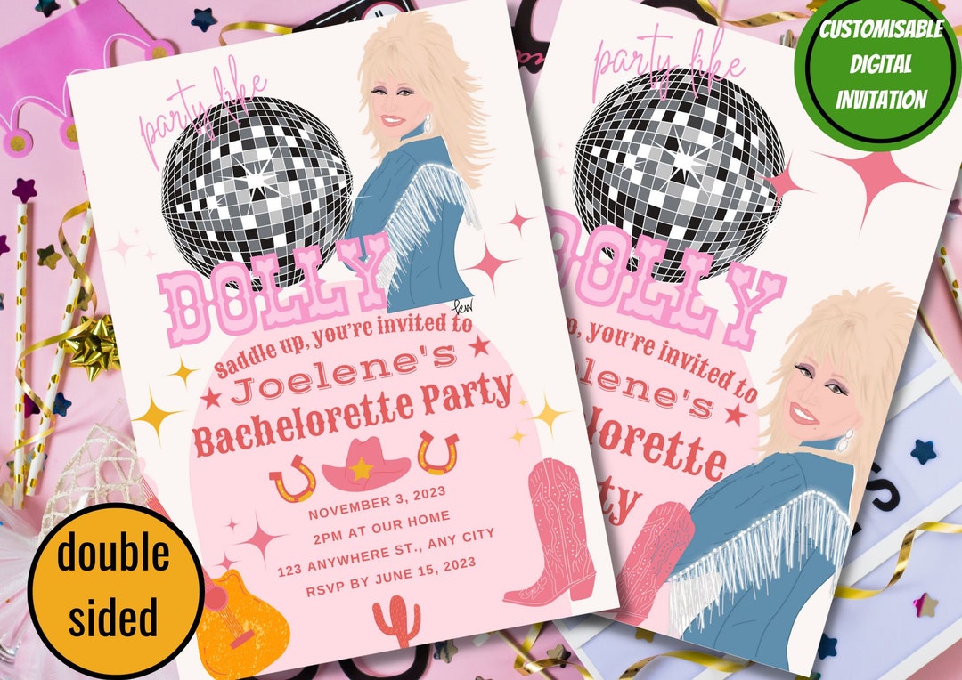 Party Like Dolly Parton Party Invitation Template in Canva Hens Party
