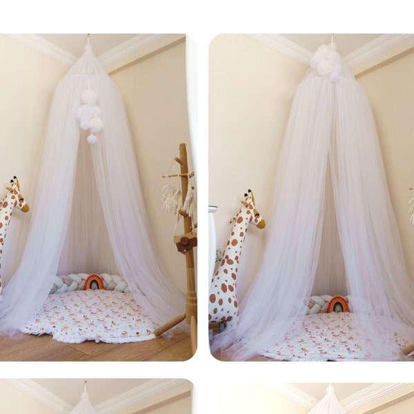 White Canopy Curtains, White Tulle Canopy with 14 M Tulle, Baby Canopy, Princess Canopy Bed, Nursery Crib Canopy, Boho Canopy, Kids Canopy