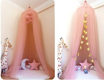 Dosel rosa rosa, dosel rosa polvo, dosel de la cama, juego colgante, dosel de la cuna, dosel para niños, rincón de lectura, cama Montessori, dosel para niños,