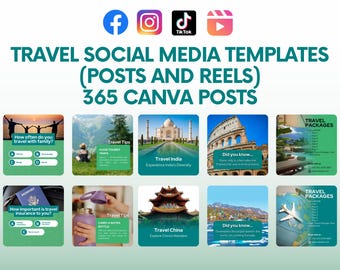 Szablony mediów społecznościowych dla agencji turystycznych: Instagram, Facebook, posty i rolki TikTok