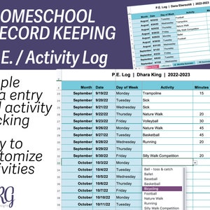 PE Log: Simple data entry and activity tracking, easy to customize activities.