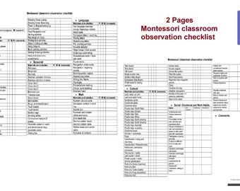 Montessori classroom observation checklist/ Cumulative progress report checklist for 3-6 Montessori/ Montessori primary curriculum materials