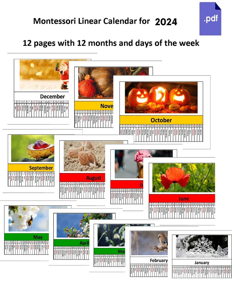 Montessori Linear Calendar 2024 Etsy