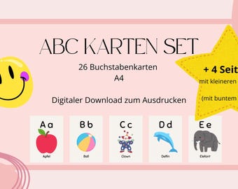 ABC Lernkarten Set – Digitaler Download | Alphabet Karteikarten für Kinder | Lernspiel | Bunte Gestaltung | Buchstaben
