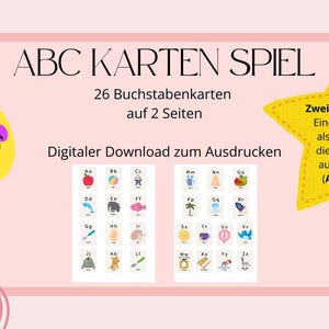 ABC Karten Spiel – Lernspiel für Kinder | Buchstaben | Alphabet | ABC-Matte | 2 Seiten A4