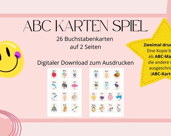 ABC Karten Spiel – Lernspiel für Kinder | Buchstaben | Alphabet | ABC-Matte | 2 Seiten A4