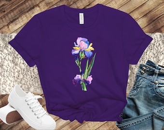 Blue iris short sleeve tee, trendy watercolor design, Premium Bella Canvas t shirt, Plus size available