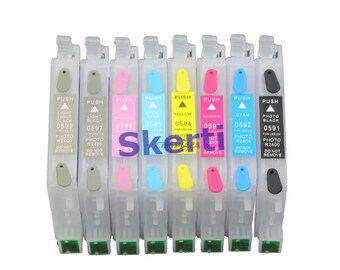 T0591 - T0599 8pcs refillable ink cartridge compatible for Epson Stylus Photo R2400