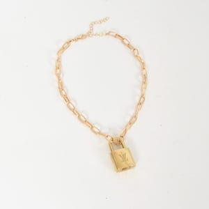 LOUIS VUITTON Necklace Lv Lock Padlock Vintage Brass Charm Pendant