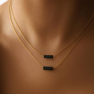Onyx Pendant Necklace , Black Stone Spiritual Protection Necklace,  Natural Onyx Rectangle Stone Pendant ,Healing Necklace