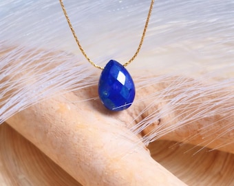 Lapis Lazuli Tear Drop Necklace , Dainty Blue Crystal Minimalist Necklace, Gift