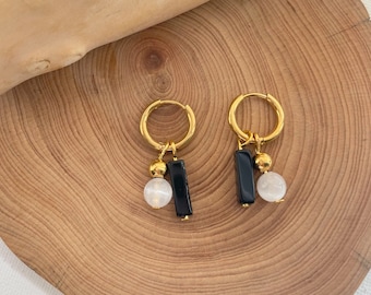 Crystal Huggies Hoops Selenite Obsidian  Gold, Crystal Hoop Earrings, Birthstone Huggies, Tiny Dainty Small Hoops, Minimalist earrings
