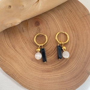 Crystal Huggies Hoops Selenite Obsidian  Gold, Crystal Hoop Earrings, Birthstone Huggies, Tiny Dainty Small Hoops, Minimalist earrings