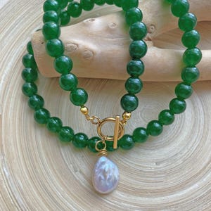 Genuine Jade Necklace Choker, Green Jade Gold Toggle Bead Necklace, Green Jade Jewelry Stone Necklace, Jade Gifts, Gift for Her