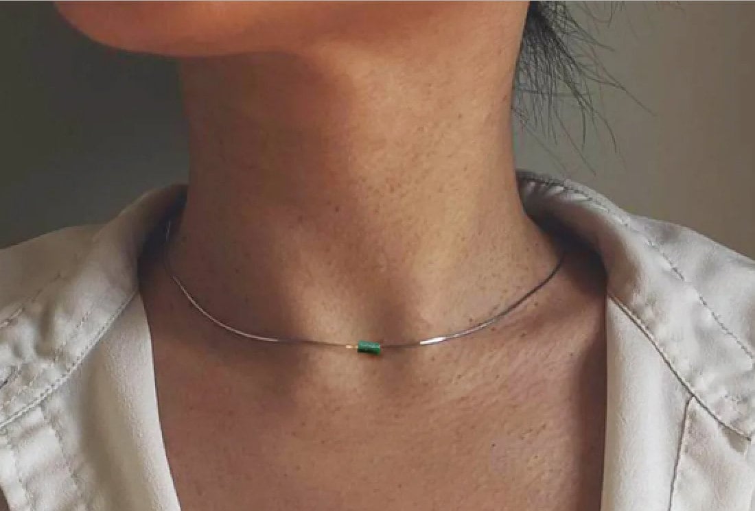 Dainty Tiny Jade Minimalist Pendant Necklace, Layering Necklace ,Cylinder Gold Necklace, Jade Jewelry  Necklace Gift for Women