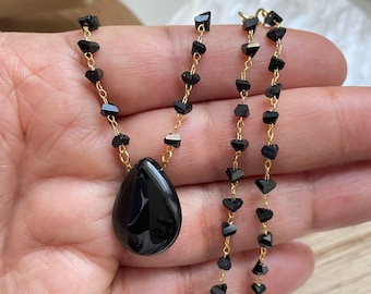 Obsidian Dainty Tear Drop Necklace, Obsidian necklace Protection Necklace, Natural Obsidian Stone, Obsidian Stone Pendant, Healing Necklace