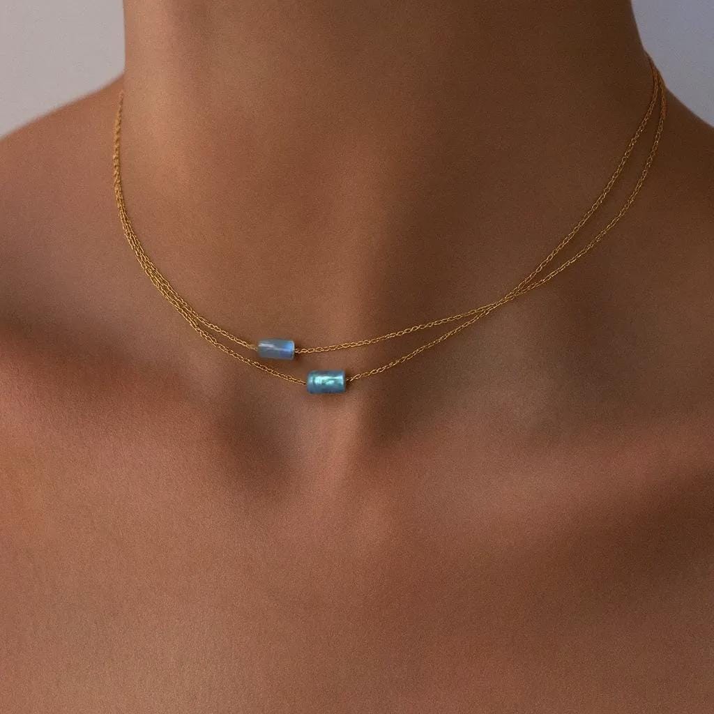 Labradorite Minimalist Crystal Necklace 14K Gold Plated, Gemstone Jewelry for Her, Labradorite Dainty Necklace , Crystal Necklaces
