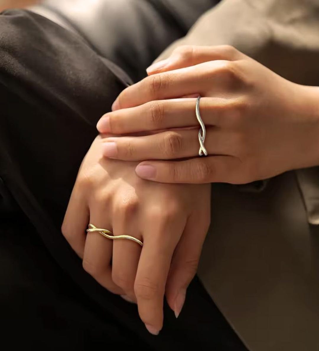 Minimalist Silver Plated Two-finger Connected Ring L High Quality ...