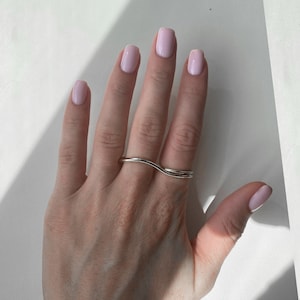 Minimalist Silver Plated Two-Finger Connected Ring l High Quality Universal Fit Silver Plated Ring