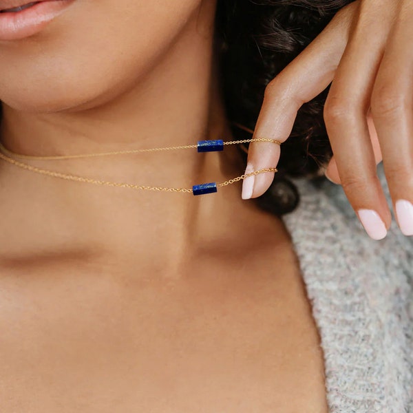 Lapis Lazuli Dainty Gemstone Necklace, Dainty Minimalist Lapis Lazuli , Layering Necklace, Sapphire Blue Throat Chakra