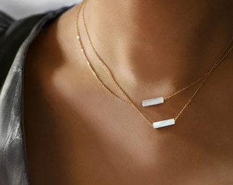 Selenite Minimalist Crystal Necklace 14K Gold Plated, Gemstone Jewelry for Her, Selenite Dainty Necklace , Crystal Necklaces