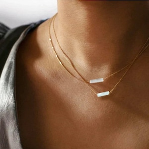 Selenite Minimalist Crystal Necklace 14K Gold Plated, Gemstone Jewelry for Her, Selenite Dainty Necklace , Crystal Necklaces image 1