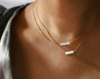 Selenite Minimalist Crystal Necklace 14K Gold Plated, Gemstone Jewelry for Her, Selenite Dainty Necklace , Crystal Necklaces