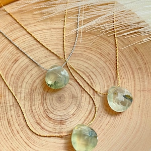 Prehnite Crystal Minimalist Necklace, Prehnite Pendant Gemstone Necklace, Prehnite Green Pendant Necklace