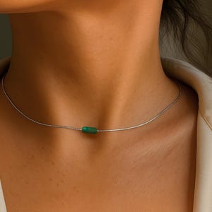 Dainty Tiny Jade Minimalist Pendant Necklace, Layering Necklace ,Cylinder Gold Necklace, Jade Jewelry  Necklace Gift for Women