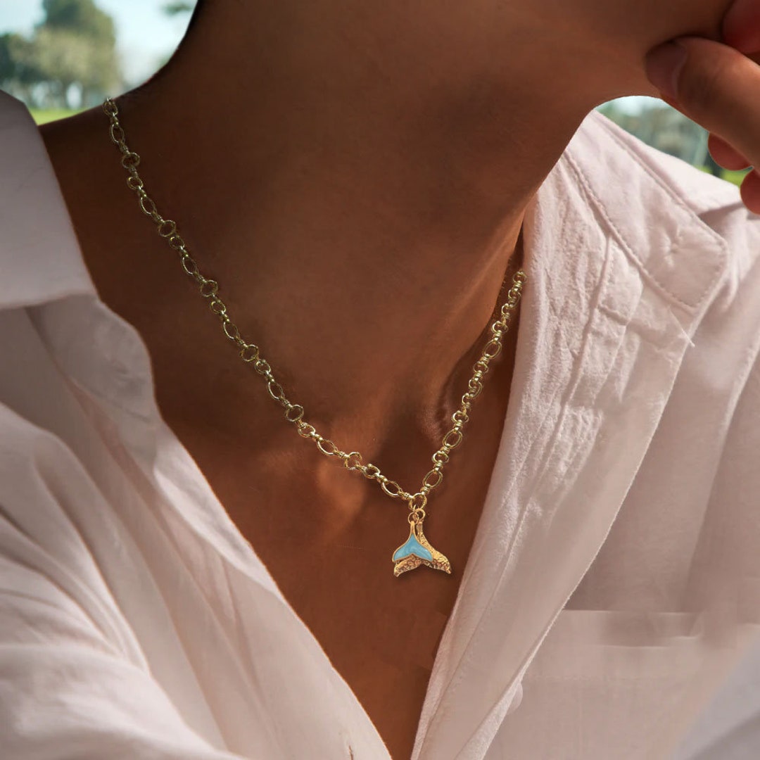 14K Solid Yellow Gold Whale Tail Pendant Necklace – Mermaid & Ocean Charm For Women, Gift Ready - View #7