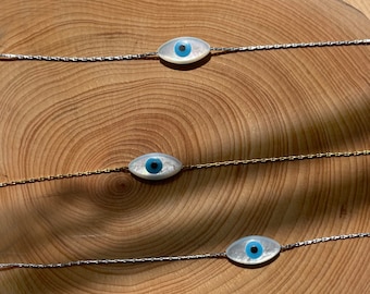 Evil Eye Necklace Mother of Pearl Necklace , Minimalist Evil Eye Necklace, Gift For Her, Mother of Pearl Shell Minimalist Necklace, Gift