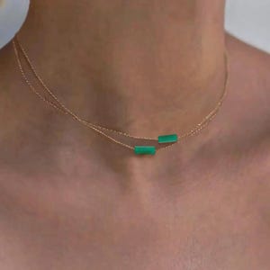 Minimalist Jade Crystal Pendant Necklace, Heart Chakra Jade Bar Necklace, Luck Gemstone Necklace , Jade Jewelry  Necklace Gift for Women