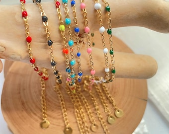 Beaded Dainty Enamel Bead Bracelet , Boho Beaded Bracelet , Gift for Her, Waterproof Summer Vacation Jewelry