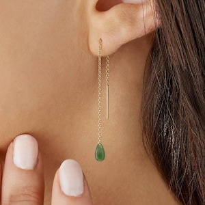 Genuine Jade Dainty Threader Earrings , March birthstone, Dainty Jade earrings, Dangle earrings, October birthstone earrings