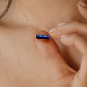 Lapis Lazuli Thin Necklace Dainty Chain Gold 14k Fill, Sterling, Sapphire Blue Throat Chakra  Unique Jewelry Gift