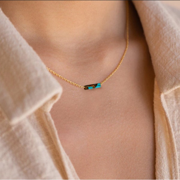 Bronzite Turquoise  Pendant Necklace, Turquoise Layering Necklace, Birthday Gift, Birthstone Necklace, Dainty Necklace, Gemstone Necklace