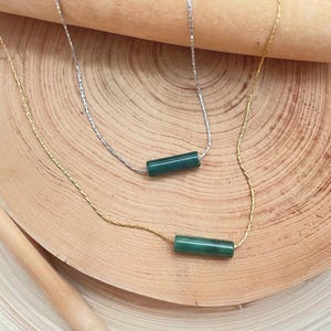 Dainty Tiny Jade Minimalist Pendant Necklace, Layering Necklace ,Cylinder Gold Necklace, Jade Jewelry  Necklace Gift for Women