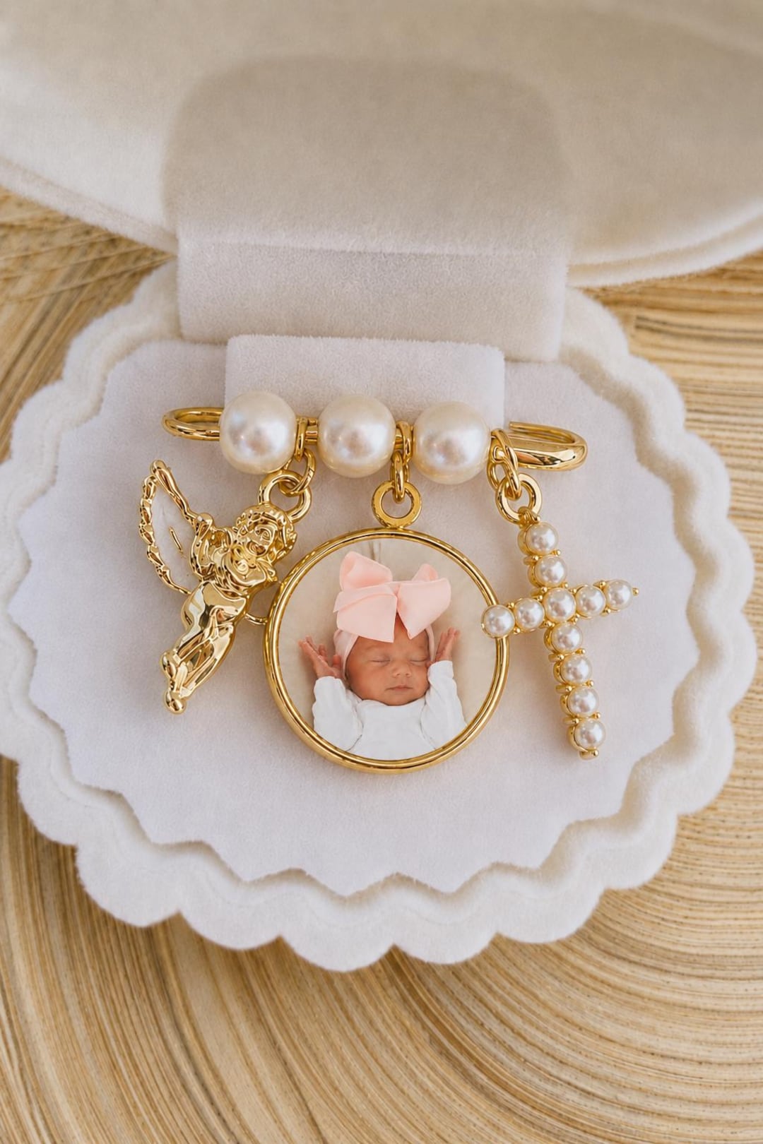 Personalized Photo Baby Pin | Gold Baptism Brooch, Stroller Pin - Etsy