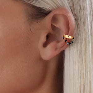 Obsidian Beaded Gold Ear Cuff~ fully Adjustable, Obsidian Bead Boho High Quality Fake Cartilage Piercing,  No Piercing | Gold Clip on