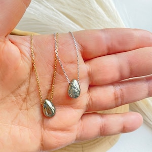 Pyrite Dainty Tear Drop Necklace, Pyrite Minimalist Necklace, Pyrite Stone Pendant