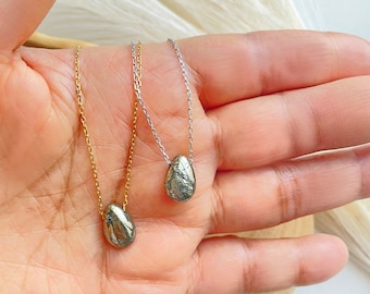 Pyrite Dainty Tear Drop Necklace, Pyrite Minimalist Necklace, Pyrite Stone Pendant