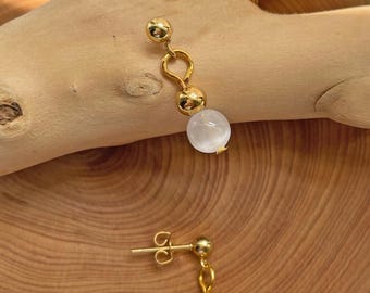 Selenite Earrings ~ Crystal Huggies Gold Hoops , Crystal Hoop Earrings, Birthstone Huggies, Tiny Dainty Small Hoops, Minimalist earrings