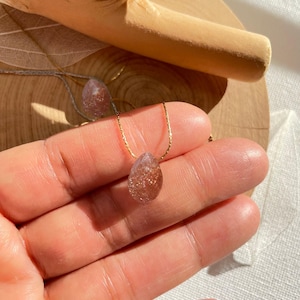 Genuine Sunstone Tear Drop Crystal Necklace, Sunstone Minimalist Gold Necklace