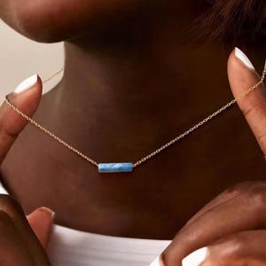 Larimar Gemstone Necklace, 14k Gold Plated, Dominican Blue Stone